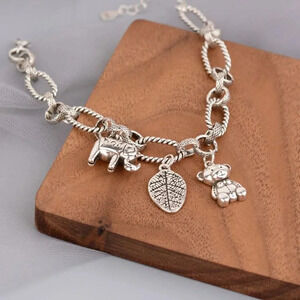 925 Sterling Silver Charm Bracelet Elephant Bear Bracelet Vintage Bracelet